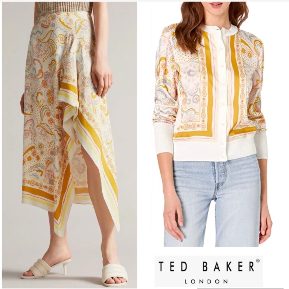 Ted Baker London Yellow and Cream Long Sleeve Dress